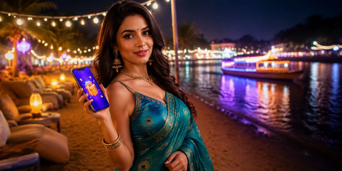 Indian woman using mobile payments for betting on sports securely